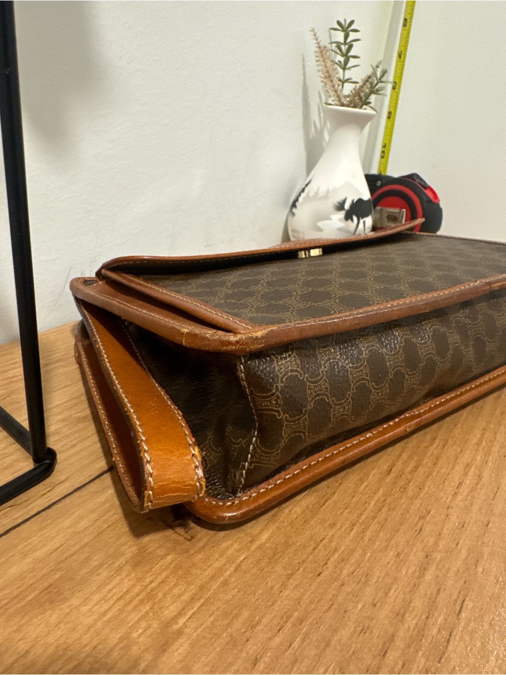 Vintage CELINE Paris Macadam Triomphe Canvas Clutch Bag Brown Leather - Picture 11 of 16